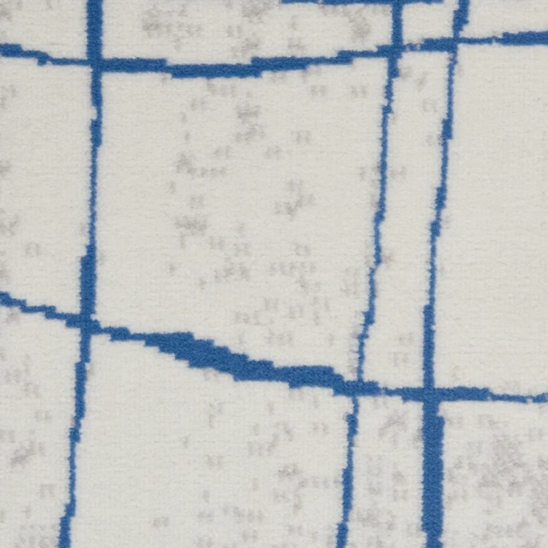 Ivory and Blue Abstract Linear Area Rug, 8x11
