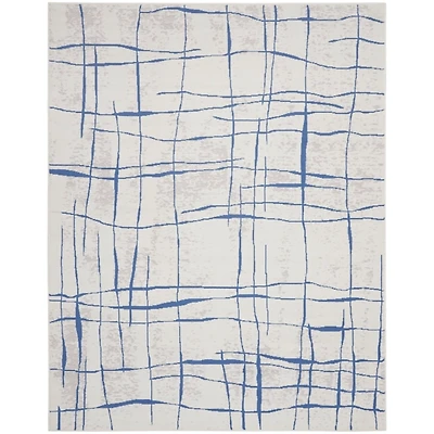 Ivory and Blue Abstract Linear Area Rug, 8x11