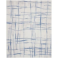 Ivory and Blue Abstract Linear Area Rug, 8x11