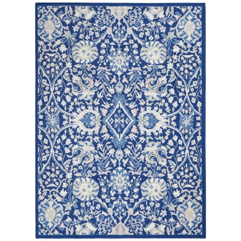 Royal Blue Floral Motif Area Rug