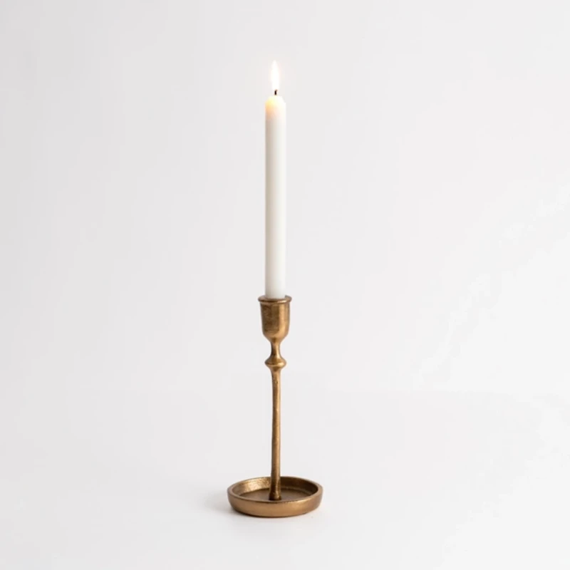 Gold Cast Iron Taper Candle Holder, 10 in.