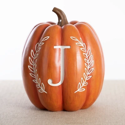Orange Monogram J Pumpkin Statue