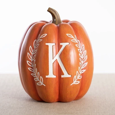 Orange Monogram K Pumpkin Statue
