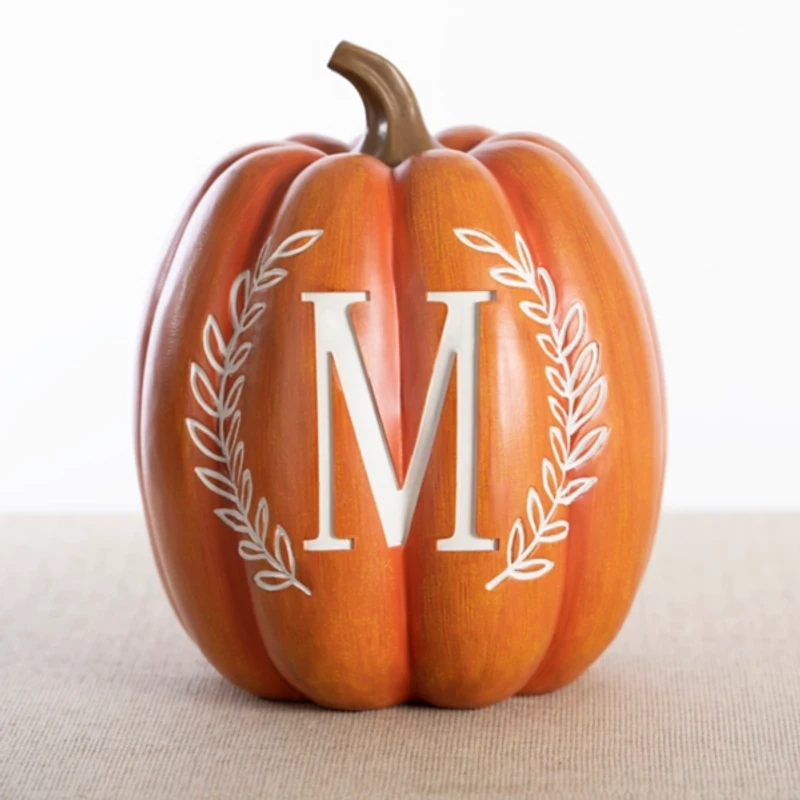 Orange Monogram M Pumpkin Statue