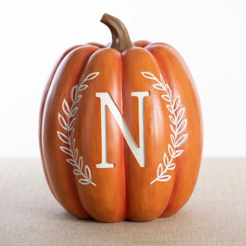 Orange Monogram N Pumpkin Statue