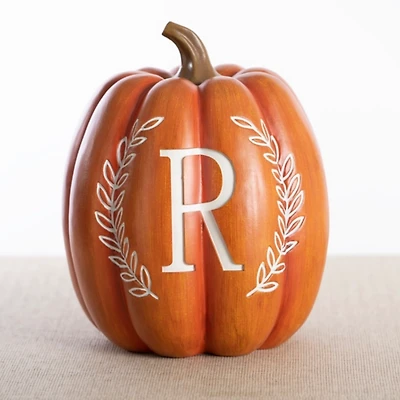 Orange Monogram R Pumpkin Statue