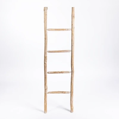 Whitewashed Natural Wood Leaning Ladder