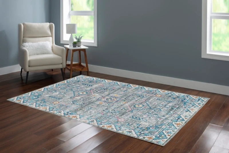 Gray and Blue Barron Washable Area Rug, 5x7