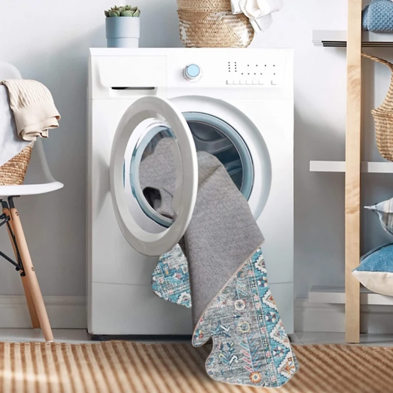 Gray and Blue Barron Washable Area Rug, 5x7