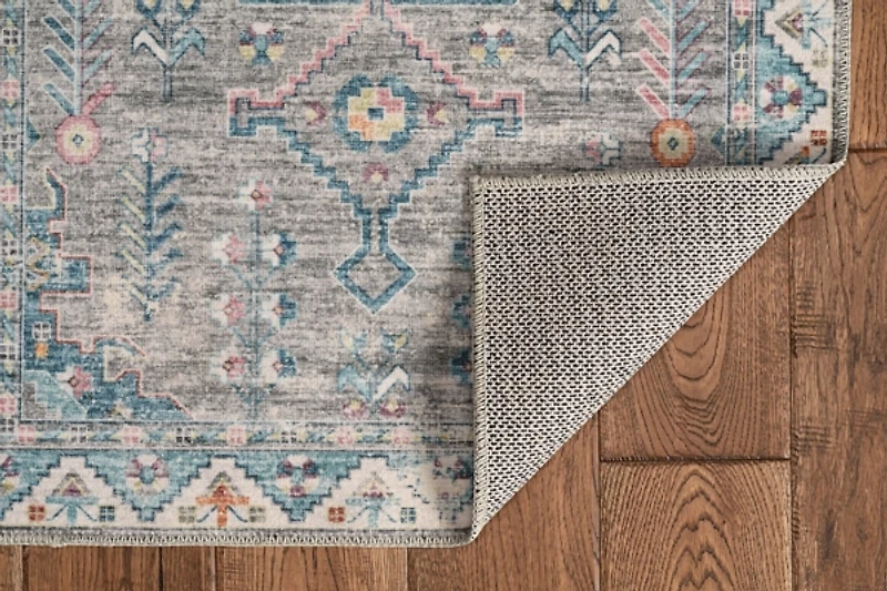 Gray and Blue Barron Washable Area Rug, 5x7