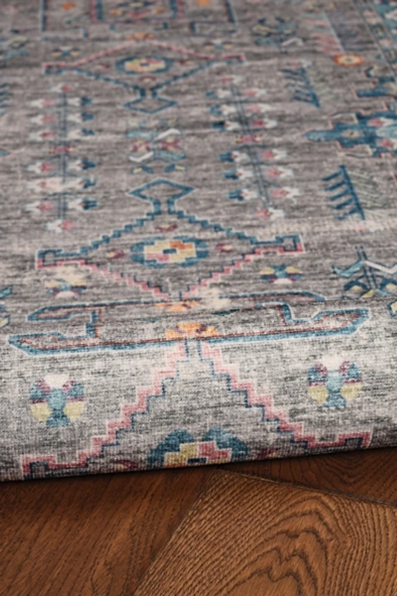 Gray and Blue Barron Washable Area Rug, 5x7