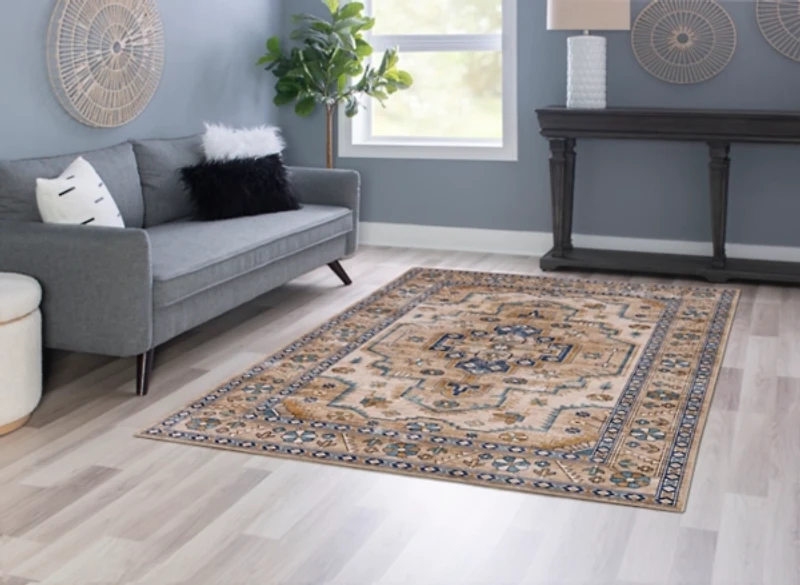 Ivory and Gold Julian Washable Area Rug, 5x7