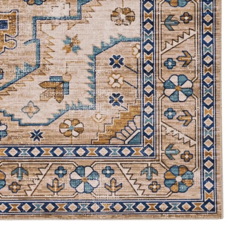 Ivory and Gold Julian Washable Area Rug, 5x7