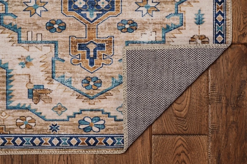 Ivory and Gold Julian Washable Area Rug, 5x7