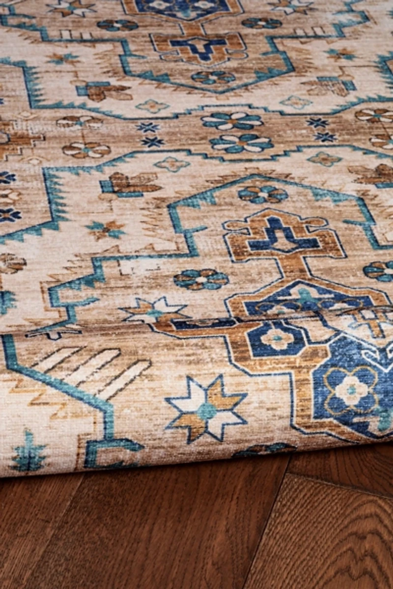 Ivory and Gold Julian Washable Area Rug, 5x7