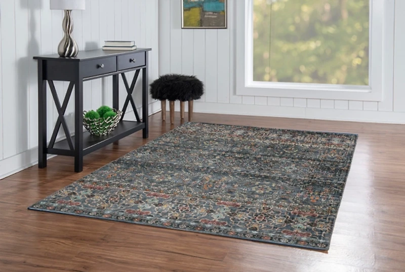 Teal and Ivory Grant Washable Area Rug, 5x7