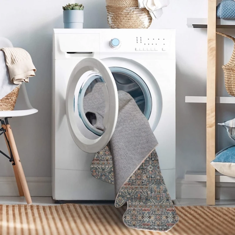 Teal and Ivory Grant Washable Area Rug, 5x7