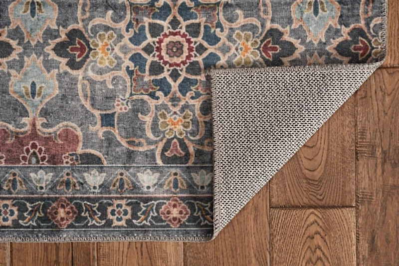 Teal and Ivory Grant Washable Area Rug, 5x7