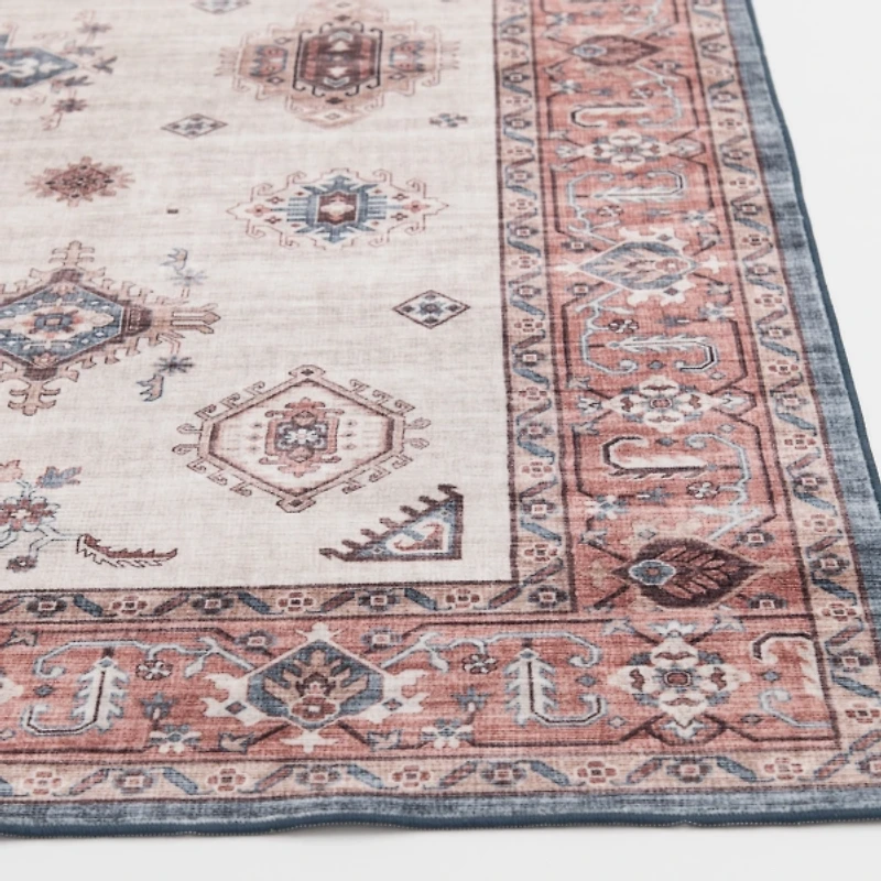 Raquel Red and Ivory Washable Area Rug, 7x9