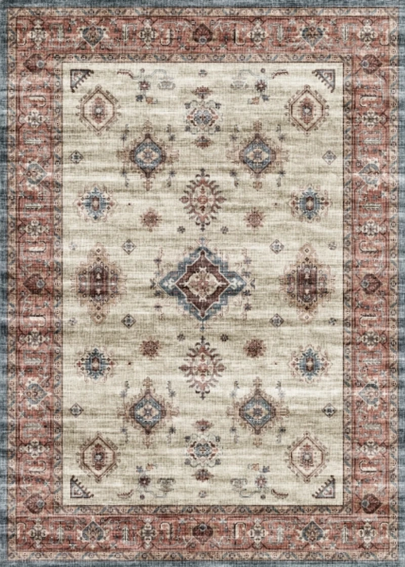 Raquel Red and Ivory Washable Area Rug, 7x9