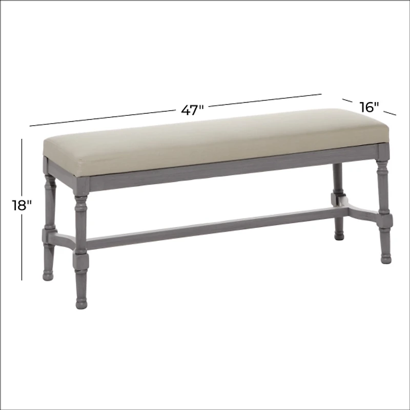 Wood Upholstered Burlap Seat Bench