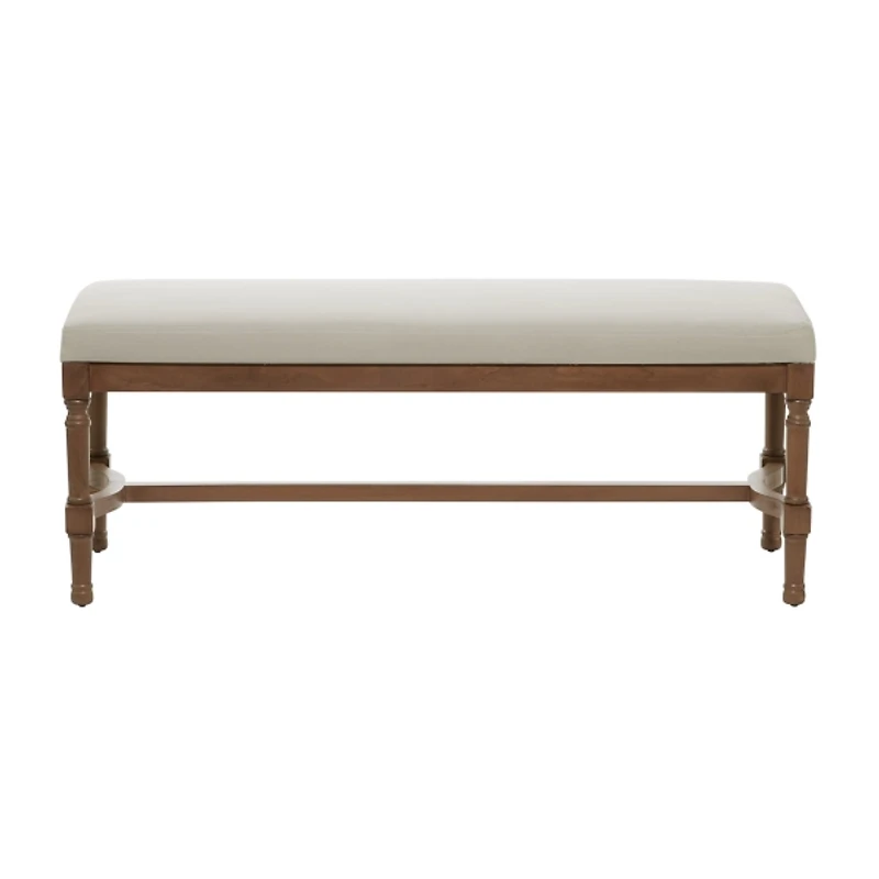 Brown Wood Upholstered Burlap Seat Bench