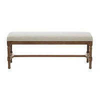 Brown Wood Upholstered Burlap Seat Bench