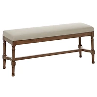 Brown Wood Upholstered Burlap Seat Bench