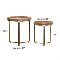 Brown Wood Beaded Nesting Side Tables, Set of 2