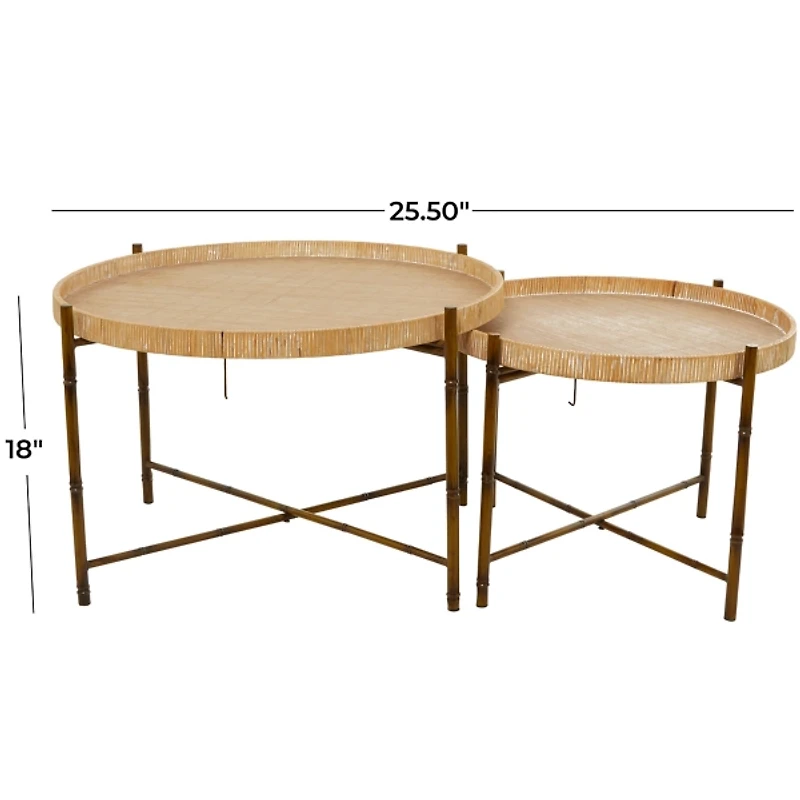 Round Brown Rattan 2-pc. Nesting Coffee Table Set