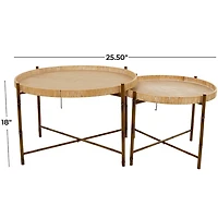 Round Brown Rattan 2-pc. Nesting Coffee Table Set