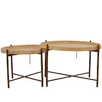 Round Brown Rattan 2-pc. Nesting Coffee Table Set