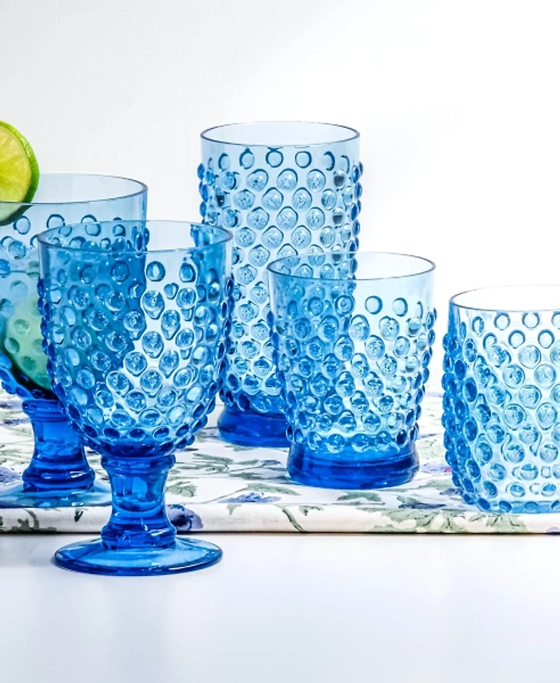 Blue Beaded Acrylic Tumbler Glasses, Set of 6