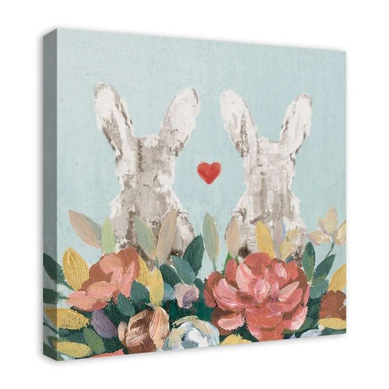 Floral Bunny Couple Canvas Art Print