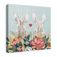 Floral Bunny Couple Canvas Art Print