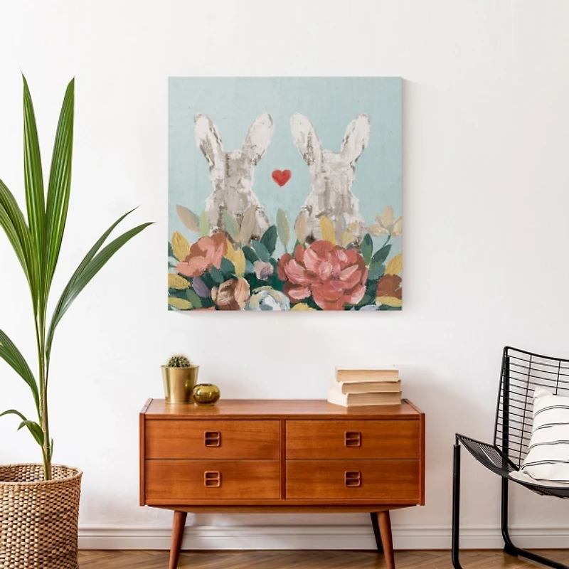 Floral Bunny Couple Canvas Art Print