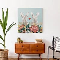 Floral Bunny Couple Canvas Art Print