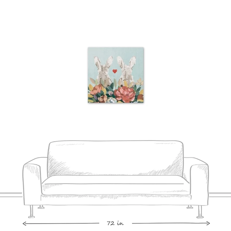 Floral Bunny Couple Canvas Art Print