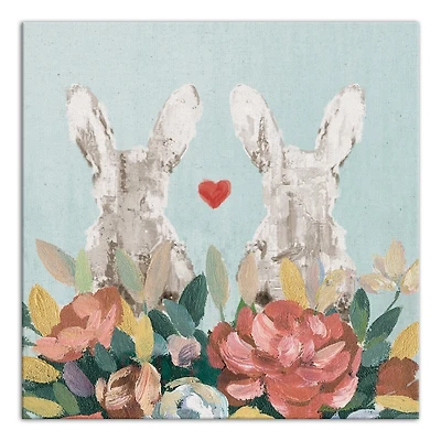 Floral Bunny Couple Canvas Art Print