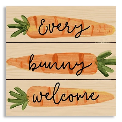 Every Bunny Welcome Carrot Wood Wall Plaque