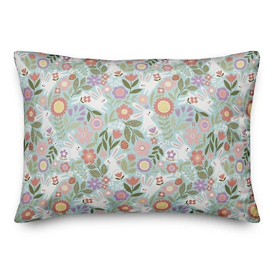Colorful Floral Bunnies Lumbar Pillow