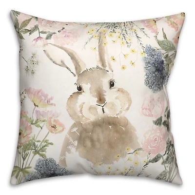 Watercolor Bunny and Flowers Pillow