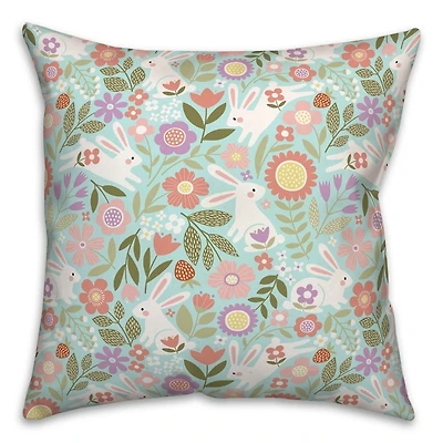 Colorful Floral Bunnies Pillow