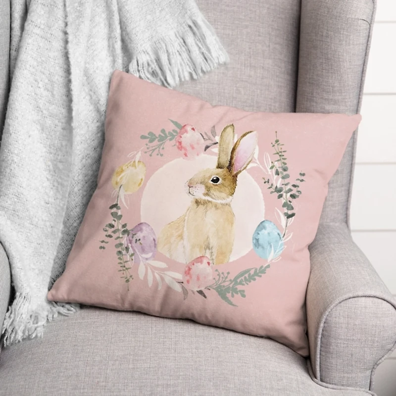 Pink Easter Bunny Wreath Pillow