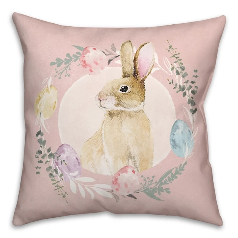 Pink Easter Bunny Wreath Pillow