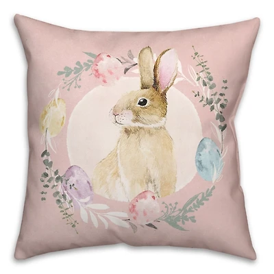 Pink Easter Bunny Wreath Pillow