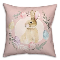Pink Easter Bunny Wreath Pillow