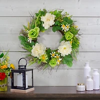 White and Green Mixed Floral Spring Wreath