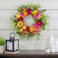 Pink and Yellow Chrysanthemum and Daisy Wreath