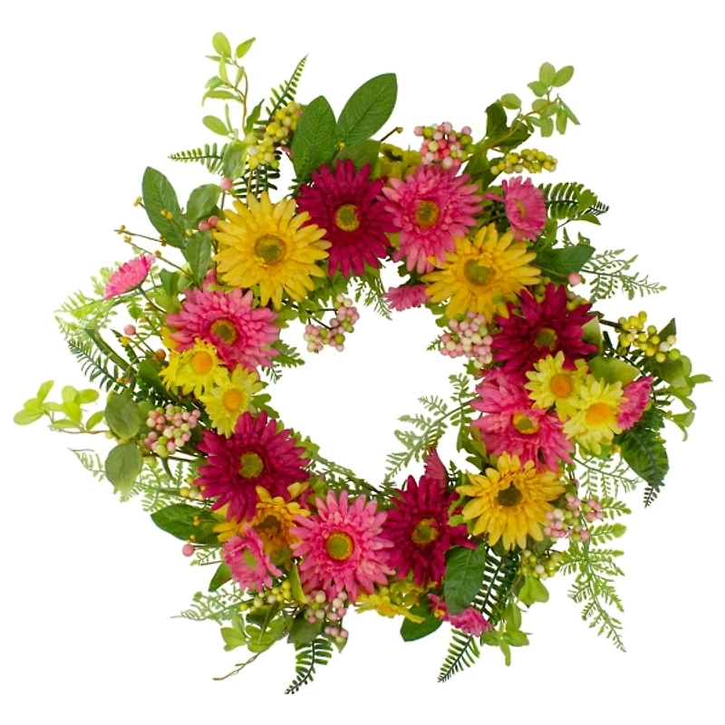Pink and Yellow Chrysanthemum and Daisy Wreath
